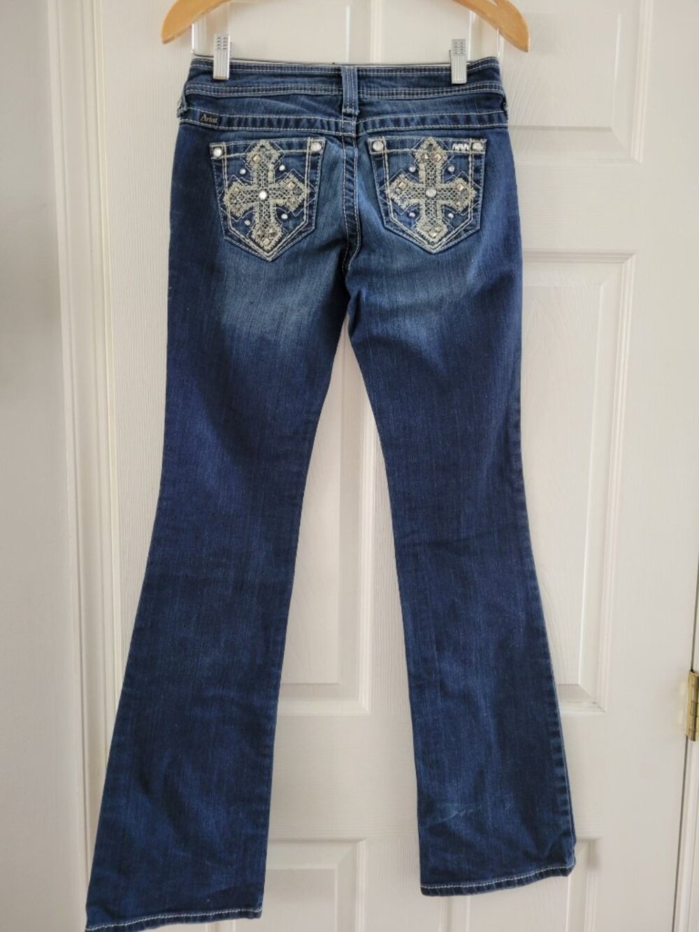 Ariat Ruby Low Rise Y2k Bootcut Jeans Western Cowgirl bling Cross Pocket 26 Long
